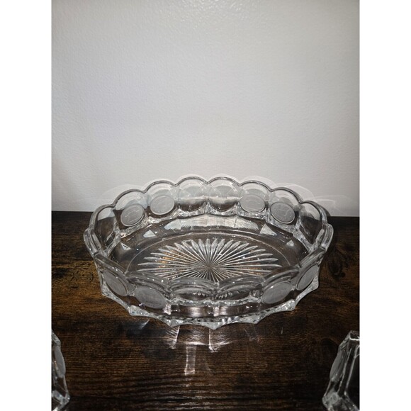 Vintage Coin Dot Glass Centerpiece Bowl‎ & Candle Holders Set Clear - Picture 9 of 16